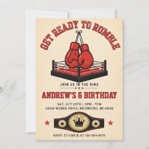 Convites Aniversário de Boxe Retro Pessoal
