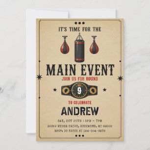Convites Aniversário de Boxe Vintage Pessoal