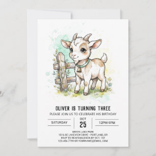 Convites Aniversário de Cabra em Aquarela Bege