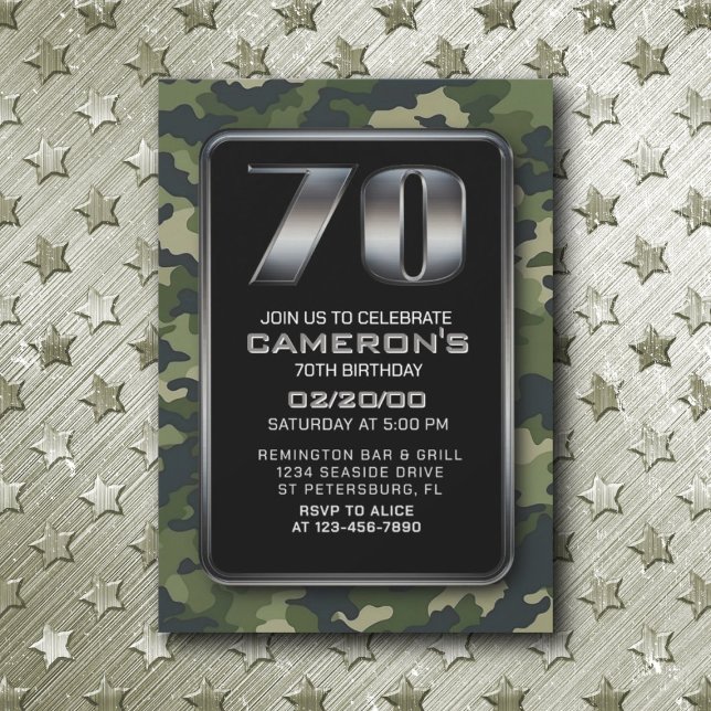 Convites Aniversário de Caça ao 70 Militar Camo (Criador carregado)
