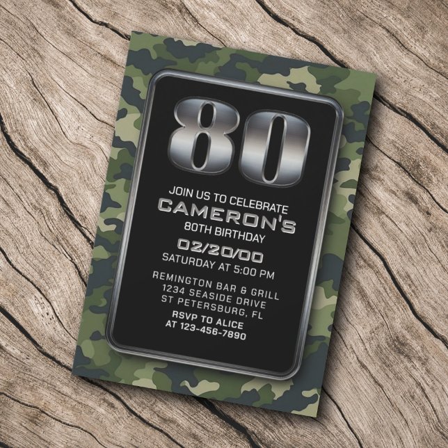 Convites Aniversário de Caça ao 80 Militar Camo (Criador carregado)