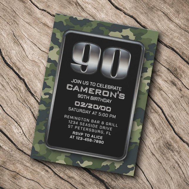 Convites Aniversário de Caça ao 90 Militar Camo (Criador carregado)