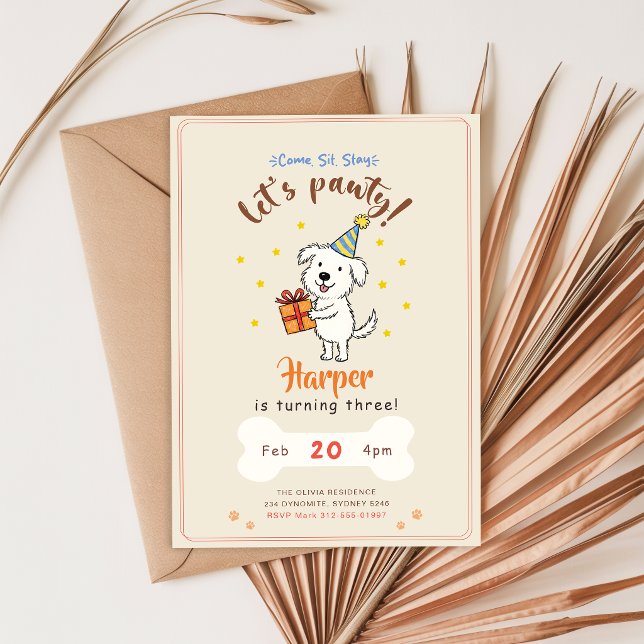 Convites Aniversário de Cachorrinho Fofinho Minimalista (Criador carregado)