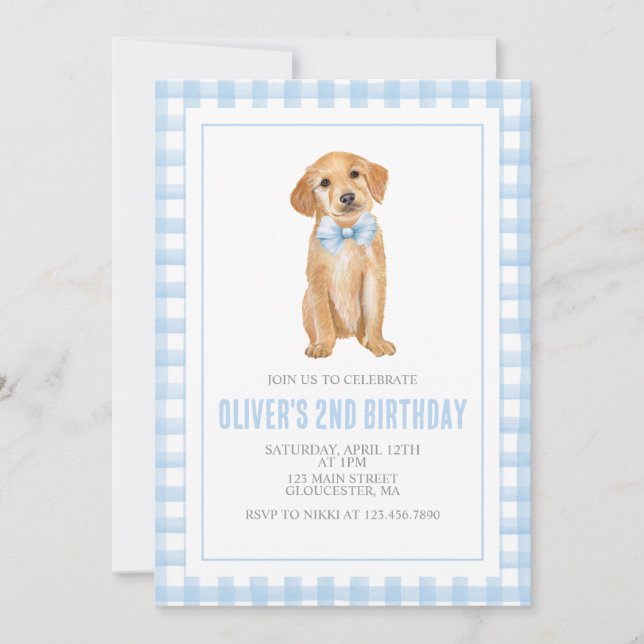 Convites Aniversário de cachorrinho préppy xadrez (Frente)