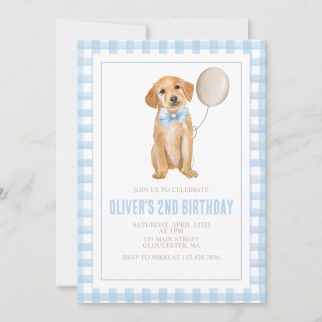 Convites Aniversário de cachorrinho préppy xadrez (Frente)