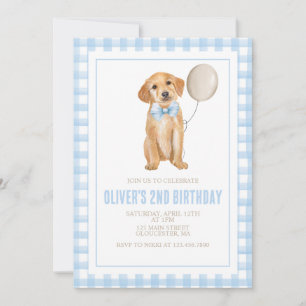 Convites Aniversário de cachorrinho préppy xadrez