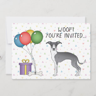 Convites Aniversário de Cachorro Fofo da raça Galgo Italian