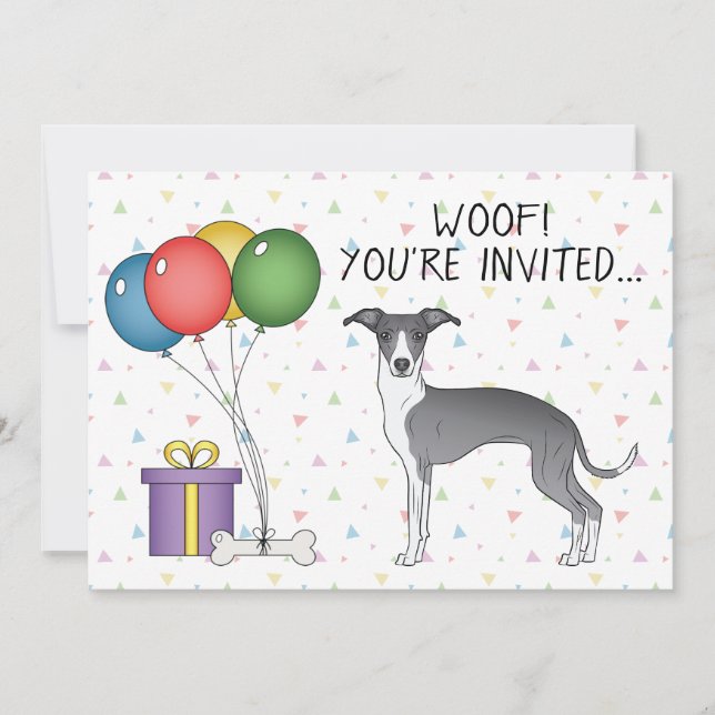 Convites Aniversário de Cachorro Fofo da raça Galgo Italian (Frente)