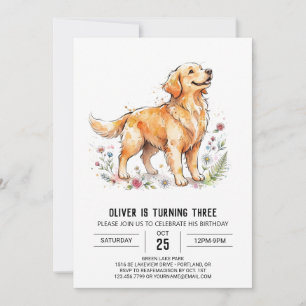 Convites Aniversário de Cachorro Golden Retriever
