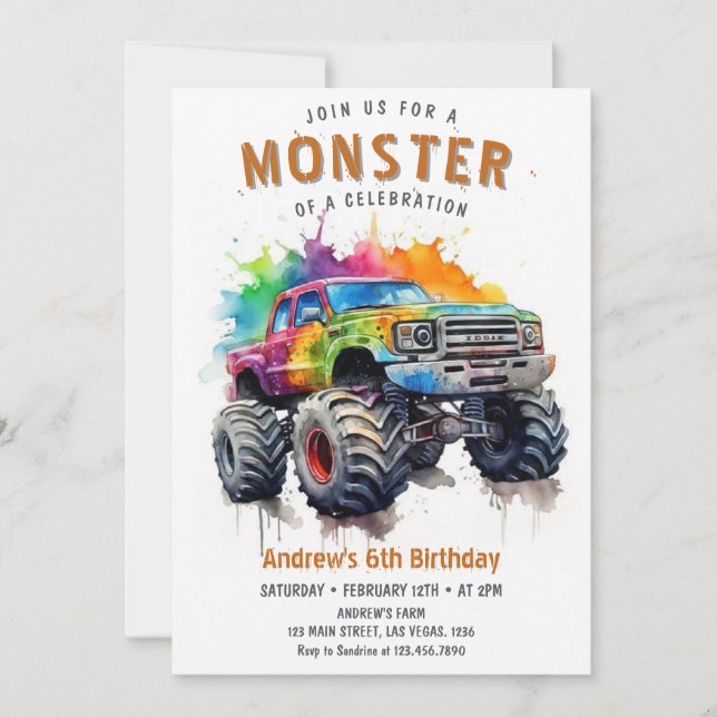 Convites Aniversário de Caminhão Monstro (Frente)