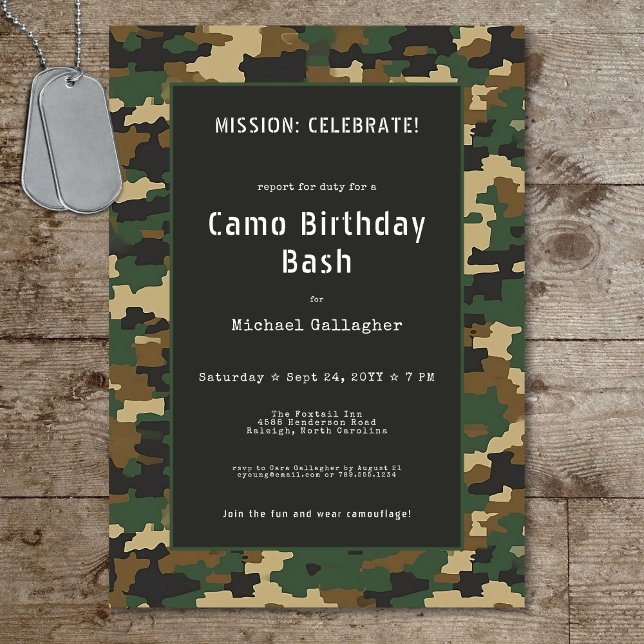 Convites Aniversário de Camuflagem de Soldado Militar (Military Soldier Camouflage Birthday Invitation)
