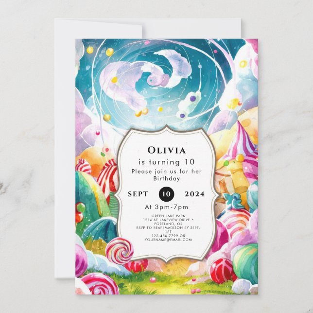 Convites Aniversário de Candyland Simples (Frente)