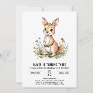 Convites Aniversário de Canguru em Aquarela