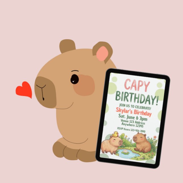 Convites Aniversário de Capivara Kawaii (Criador carregado)