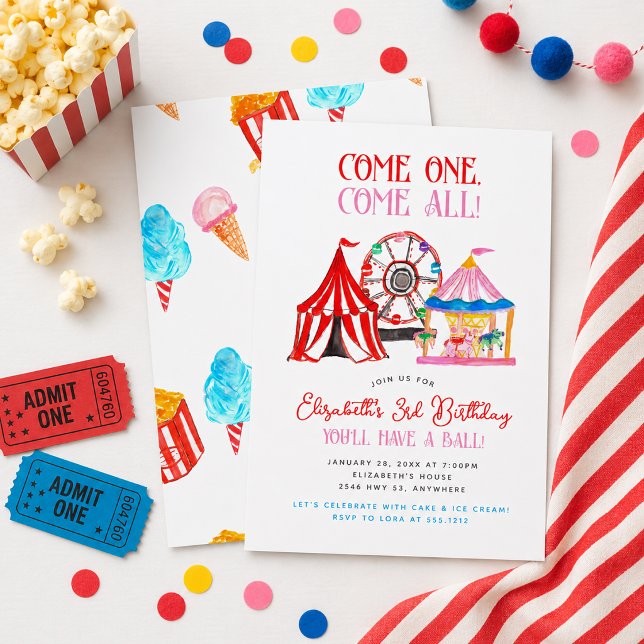 Convites Aniversário de Carnaval Circense Desenhado à Mão F (Cute Hand Drawn Carnival Circus Birthday Invitation
)