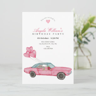 Convites Aniversário de carro cor-de-rosa-água
