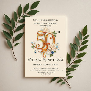 Convites Aniversário de Casamento 50º e Dourado Elegante