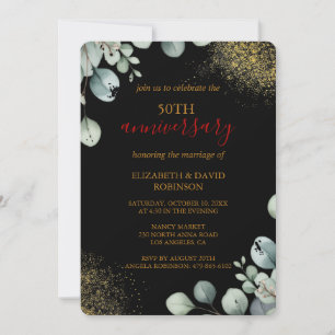 Convites Aniversário de Casamento 50º Negro Dourado moderno
