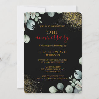 Convites Aniversário de Casamento 50º Negro Dourado moderno
