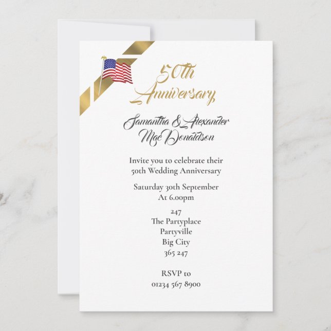 Convites Aniversário de casamento americano de 50 anos (Frente)