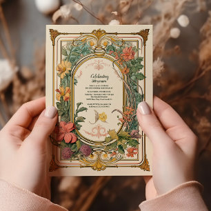 Convites Aniversário de Casamento Art Nouveau Floral Vintag