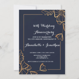 Convites Aniversário de casamento azul marinho e floral dou