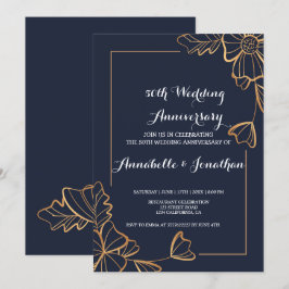 Convites Aniversário de casamento azul marinho e floral dou