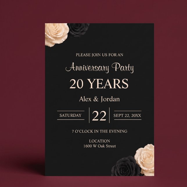 Convites Aniversário de Casamento Black Rose (Criador carregado)