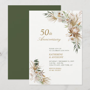 Convites Aniversário de Casamento Boho Botânico Verde & Dou