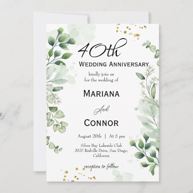 Convites Aniversário de Casamento Boho Caprichoso com Verde (Frente)