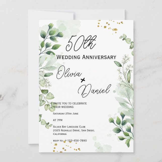 Convites Aniversário de Casamento Boho Terroso com Verde  (Frente)
