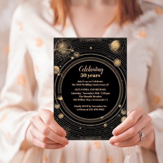 Convites Aniversário de Casamento Celestial Ouro Preto Míst (Criador carregado)