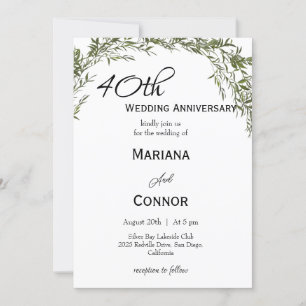 Convites Aniversário de Casamento Clássico Moderno com Folh