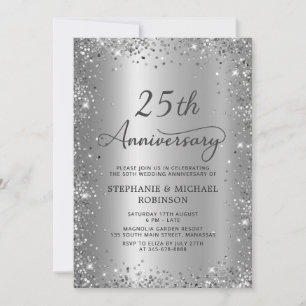 Convites Aniversário de Casamento com 25 de Glitter Metal C