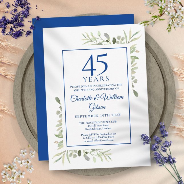Convites Aniversário de Casamento com Aquarela Greenery 45º (45th 65th Wedding Anniversary Watercolor Greenery Invitation)