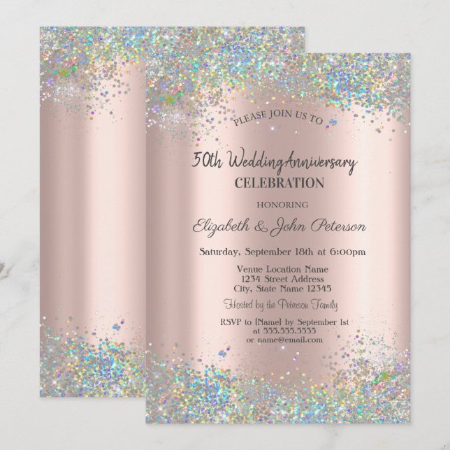 Convites Aniversário de Casamento com Confetes Coloridos (Frente/Verso)