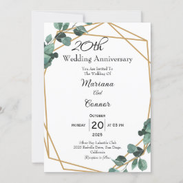 Convites Aniversário de Casamento com Folhagem Esmeralda Fr