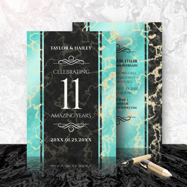Convites Aniversário de Casamento da 11 Turquesa Elegante (Criador carregado)