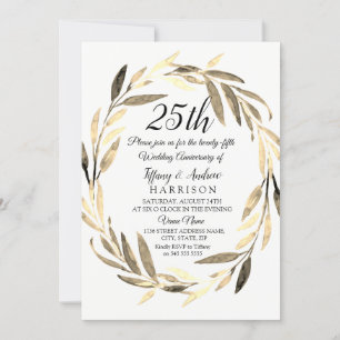 Convites Aniversário de casamento da grinalda dourada da