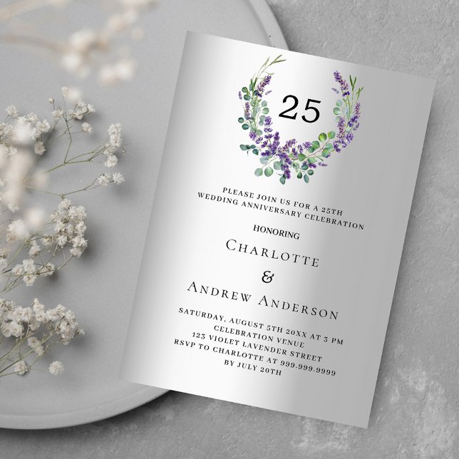 Convites aniversário de casamento da lavanda prateada das f (Criador carregado)