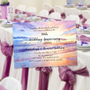 Convites Aniversário de Casamento da Watercolor Beach 50th