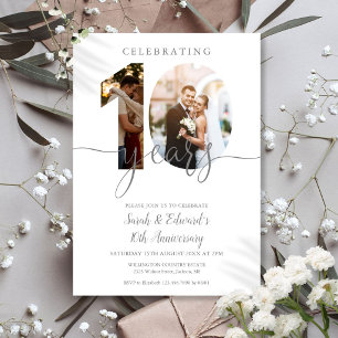 Convites Aniversário de Casamento de 10 Anos Moderno 2 Foto