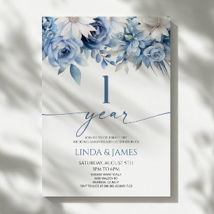 Convites Aniversário de Casamento de 1 Ano em Azul Empoeira