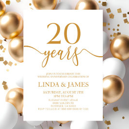 Convites Aniversário de Casamento de 20 de Champagne Minima