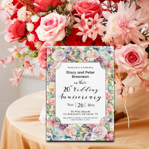 Convites Aniversário de Casamento de 20 do Elegante