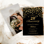 Convites Aniversário de Casamento de 20 Dourado e negro ele<br><div class="desc">Marque duas décadas de amor e comprometimento com o nosso Dourado convite para casamentos de 20 e negro. Este belo design combina a sofisticação clássica com um toque de glamour, com um pano de fundo preto eterno adormecido com sotaques dourados brilhantes. Perfeito por comemorar este marco significativo, este convite é...</div>