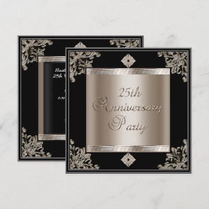 Convites Aniversário de Casamento de 25 Anos Art Déco Preto