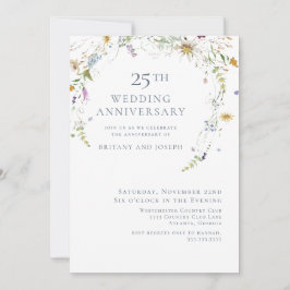 Convites Aniversário de Casamento de 25 Anos Floral Azul Fl
