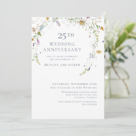 Convites Aniversário de Casamento de 25 Anos Floral Azul Fl