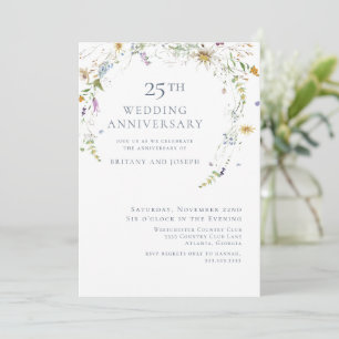 Convites Aniversário de Casamento de 25 Anos Floral Azul Fl